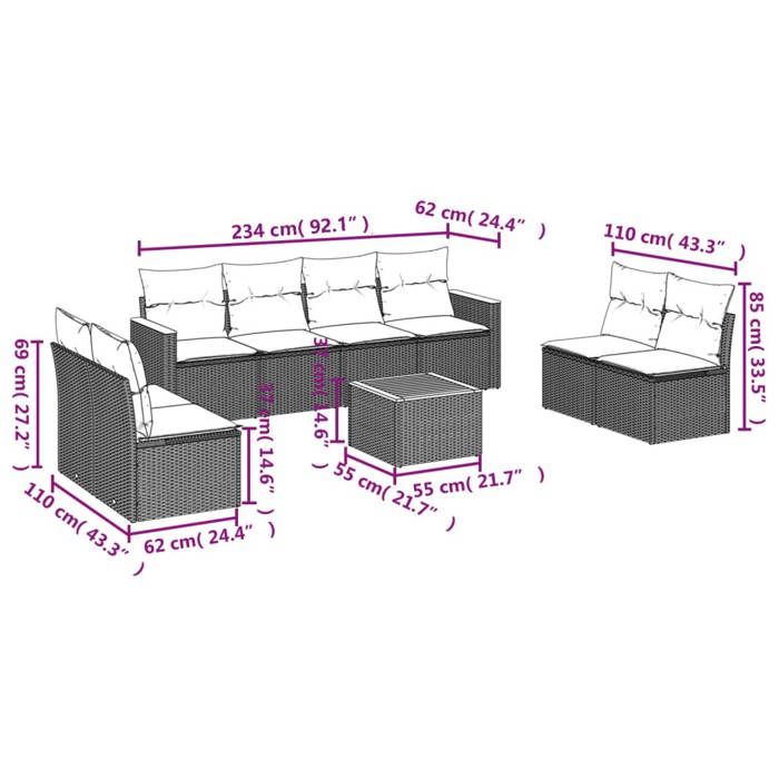 VidaXL Garden Lounge Set with Cushions 9 Pcs, Patio Sofas, Patio Furniture Set, Outdoor Furniture, Beige 3258300