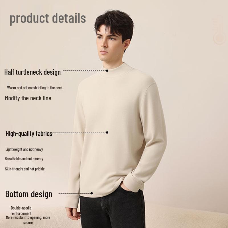 Men's Plus Size Wool Blend Warm Base Layer Top for Autumn and Winter