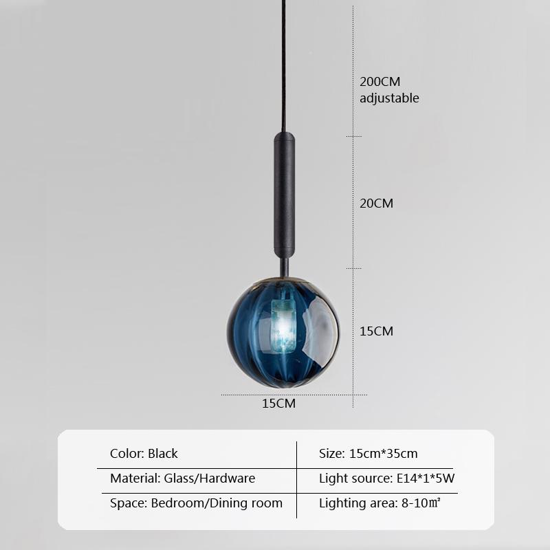 Nordic LED Glass Pendant Light Jewel Blue Ball Hanging Light Wine Red Living Room Decor Fxiture Bedroom Amber Indoor Lamp Lustre