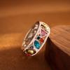 Longrui Fashion Geometric Pattern Hollow Multicolor Ring for Women European and American