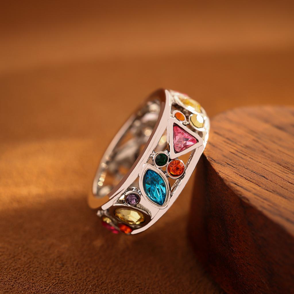 Longrui Fashion Geometric Pattern Hollow Multicolor Ring for Women European and American
