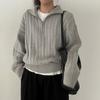 Women S Vintage Solid Pullover Knit Sweater With Zipper Long Sleeve Casual