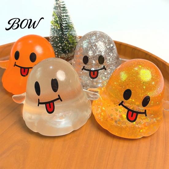 Tactile Fidget Toys Halloween Ghost Stress Relief Toy, Soft Spooky Squeeze Sensory Cartoon Party Favors for Adults and Kids