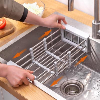 Küchenspüle Rack Verstellbares Edelstahl-Geschirrabtropfgestell Spüle Teller Schüsselhalter Geschirr Organizer Obst Gemüse Abtropfgestell