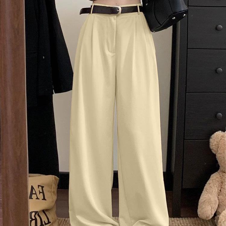 Women's High-Waisted Floor-Length Wide-Leg Trousers - Casual, Loose Fit for Spring and Autumn