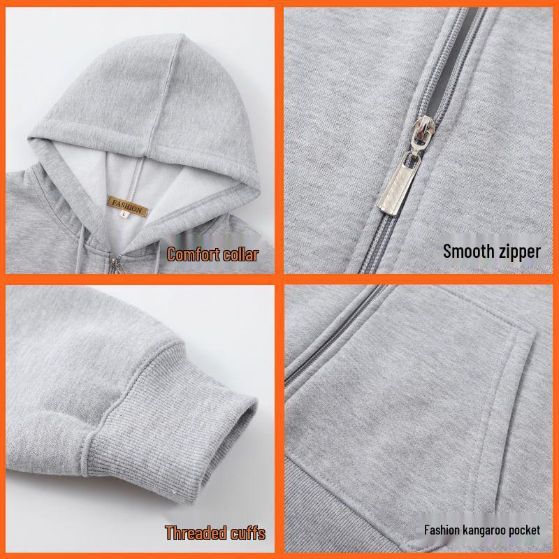 Pánský kardigan na zip s kapucí a fleecovou podšívkou v korejském stylu - Trendy volný střih plus size pro podzim a zimu