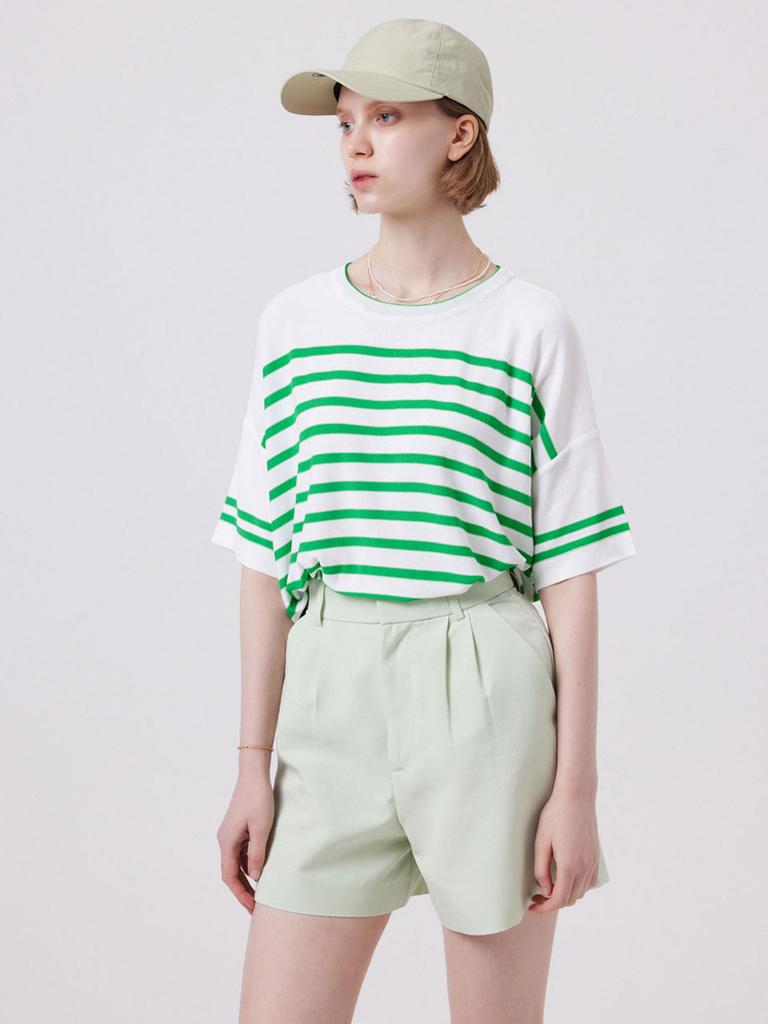 AYIHOLIC CASHMERE Marine Stripe Round Neck Pullover