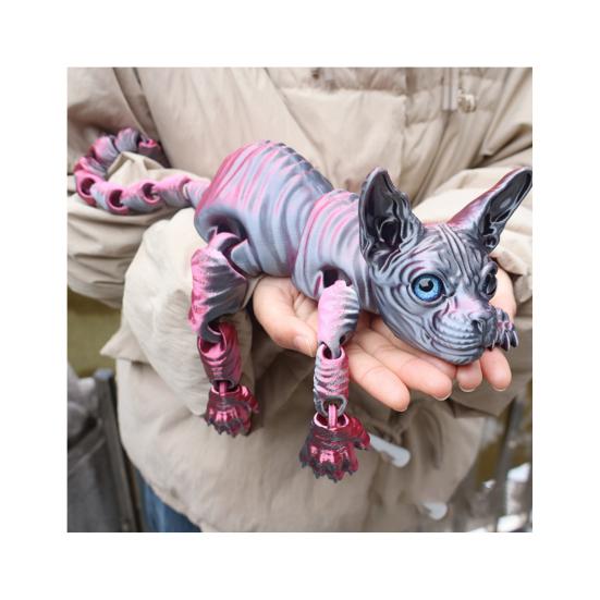 Kloubová bezsrstá kočka 3D tištěná figurka kočky Sphynx Flexibilní kočka Úleva od stresu Stolní mazlíček Fidget hračka Domácí kancelářská dekorace pro milovníka a sběratele koček
