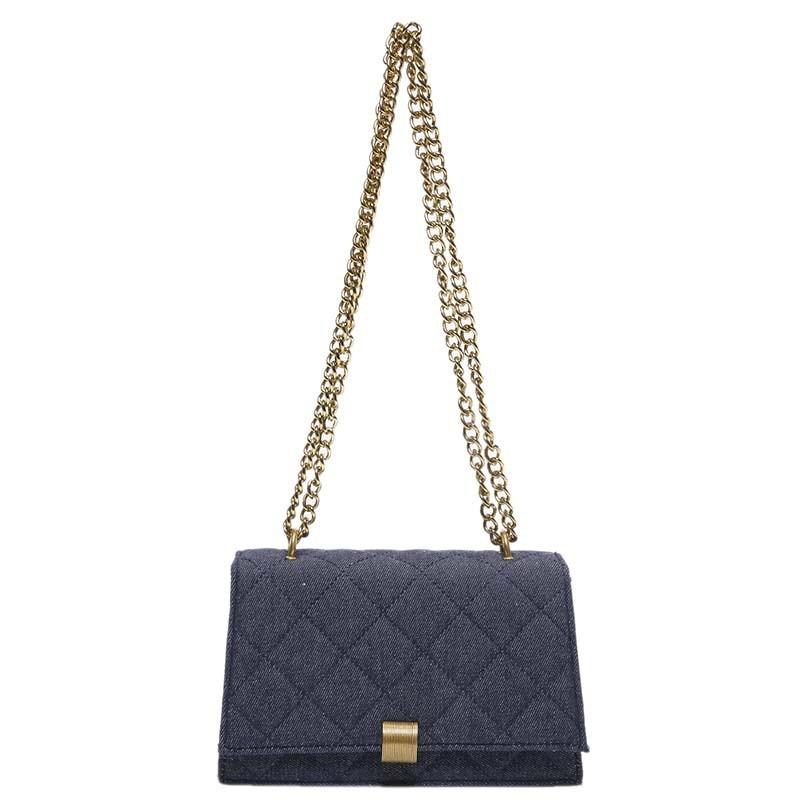 Fashionable Denim Women's Crossbody Bag Vintage Blue Quilted Chain Shoulder Bag