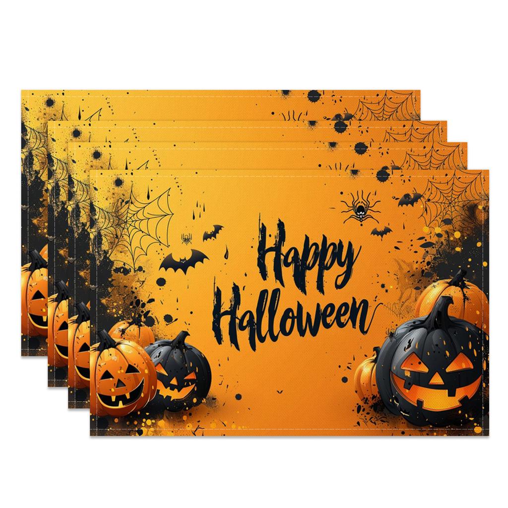Halloween Placemats Dining Table Spooky Pumpkin Bat Moon Themed Table Mats Party Decor Trick or Treat Dinner Durable Washable