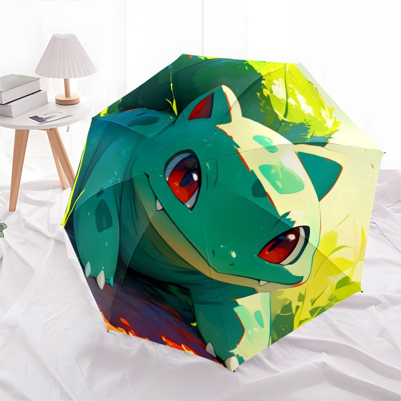 Piplup and Bulbasaur  pattern, automatic folding umbrella, portable and foldable design, 8 ribs, a Christmas or birthday gift.