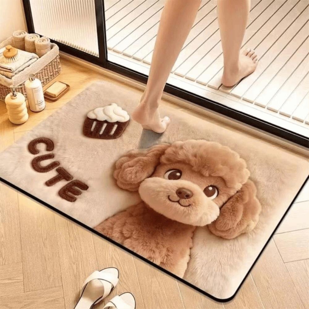 Non-Slip Backing Cartoon Floor Mat Water Absorbent Area Rug 3D Plush Animal Doormat Bathroom Rug