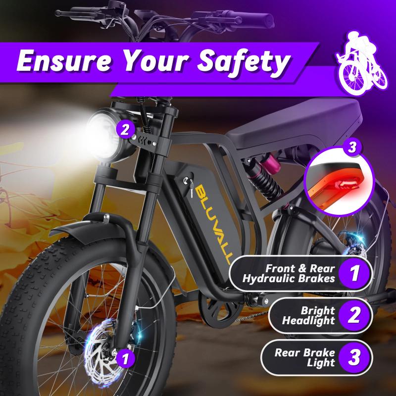 BLUVALL SU8 Adult Ebike,1200W Peak,52V 20Ah Removable Battery,20×4 Fat Tire Dual Suspension Hydraulic Disc Brakes