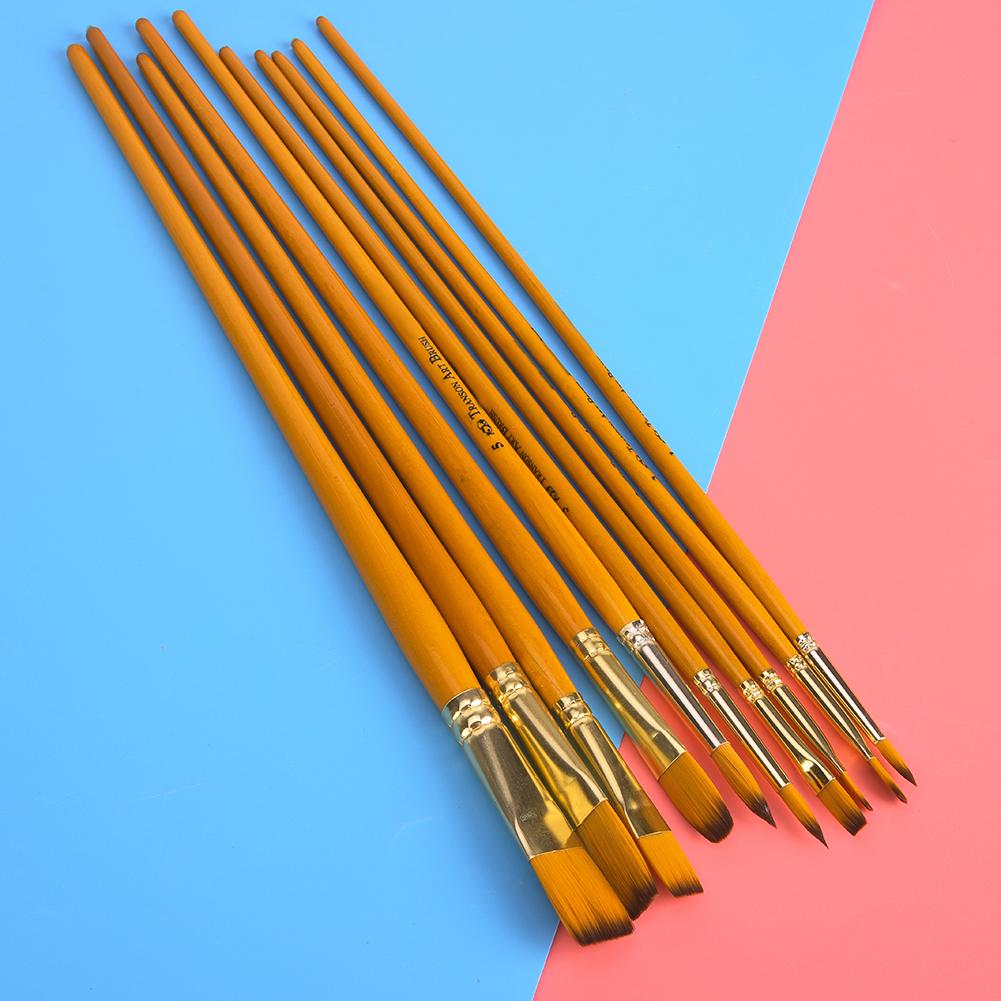 10Pcs Painting Brush Yellow Handle Nylon Hair Gouache Watercolor Drawing Pen Art Supplies