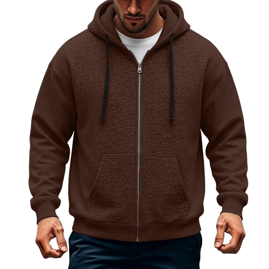 Men's Casual Zip-Up Hoodie Loose Fit Long Sleeve Sweatshirt for Fall Winter
