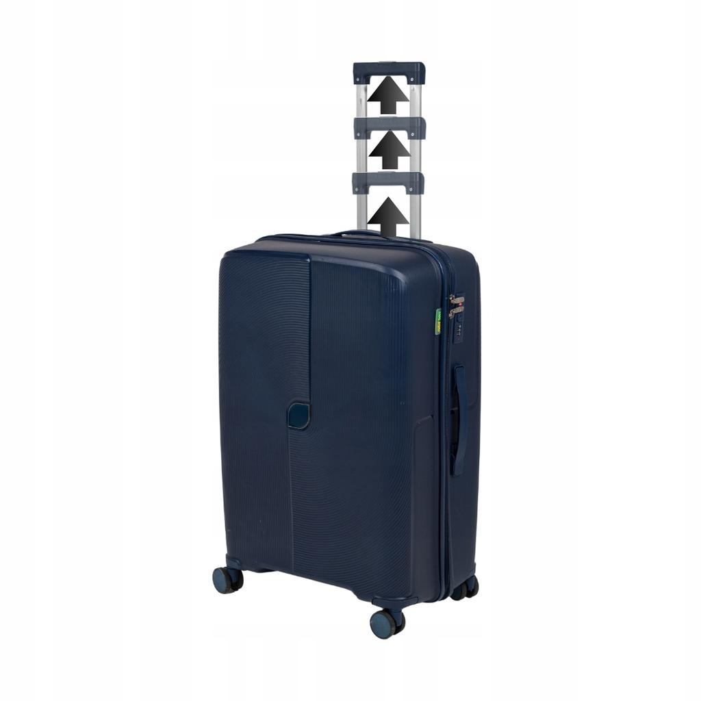 Walizka średnia ciemnoniebieska - podróżna, na kółkach, elegancka, funkcjonalna i pojemna wowbag 7918 m dark blue