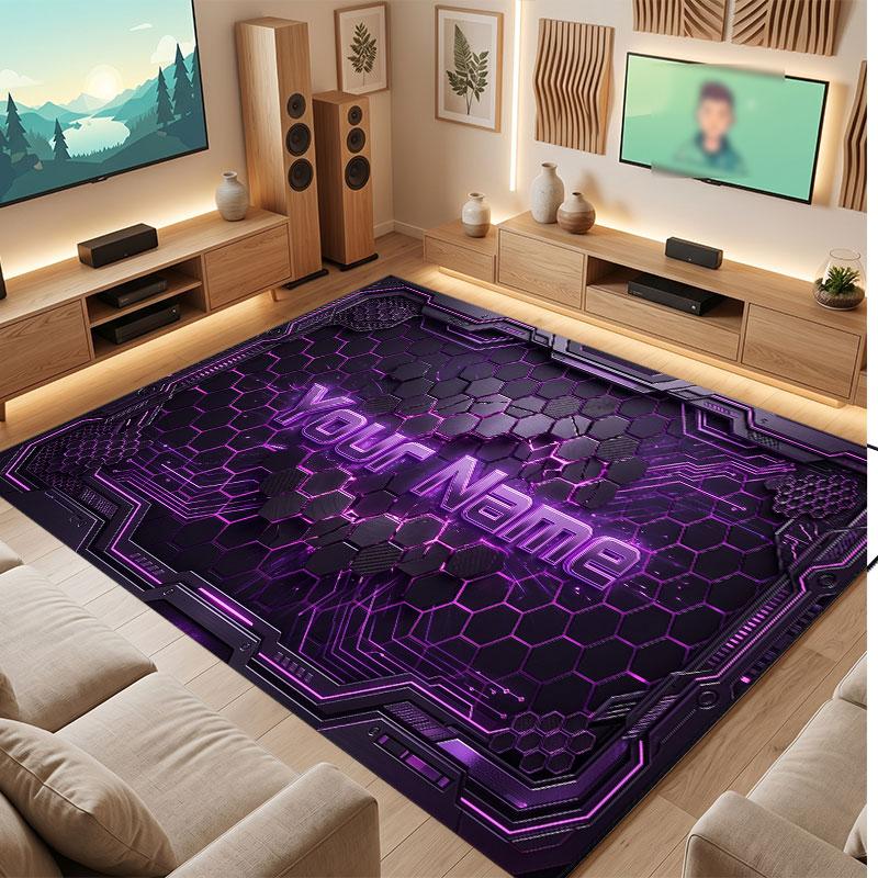 Abstraktní geometrický motiv Křišťálový sametový koberec na podlahu Personalizovaný vlastní text jména Teplý koberec Domácí dekorace