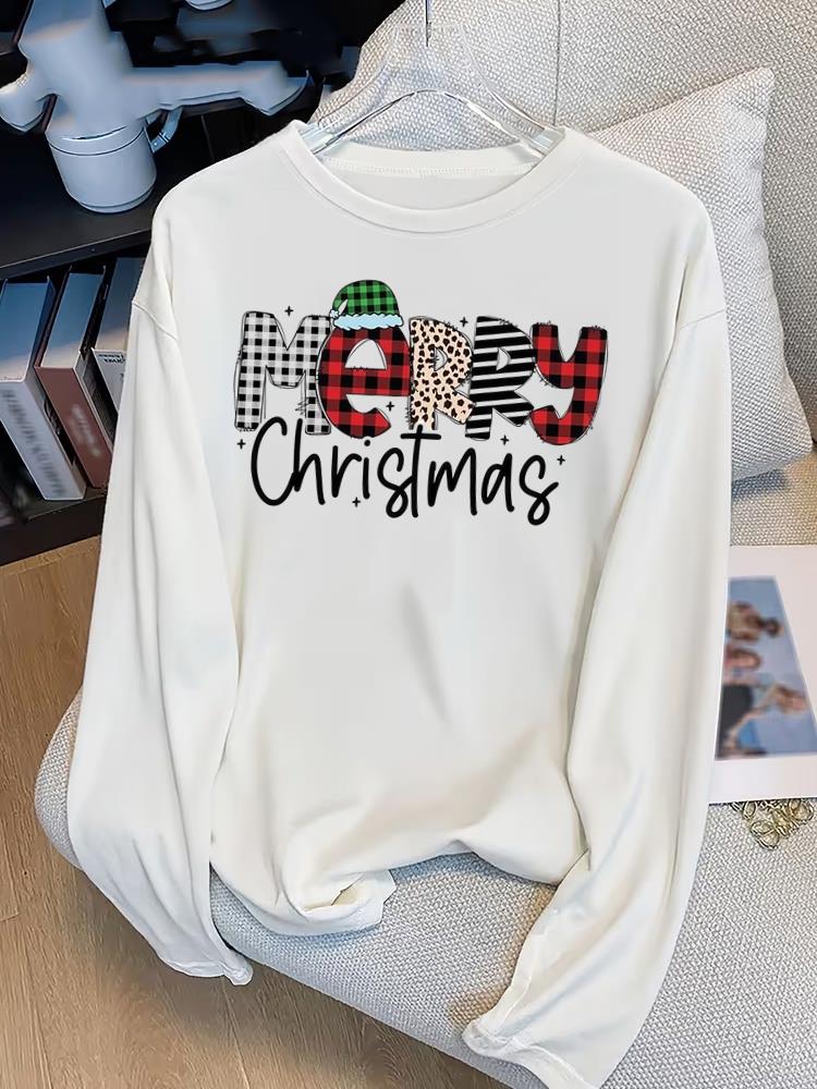 (Asian Size) Bow Tree Style Print T Shirt Christmas New Year Graphic Tee Women Autumn Winter Casual Fashion Top Clothing Long Sleeve T-shirts