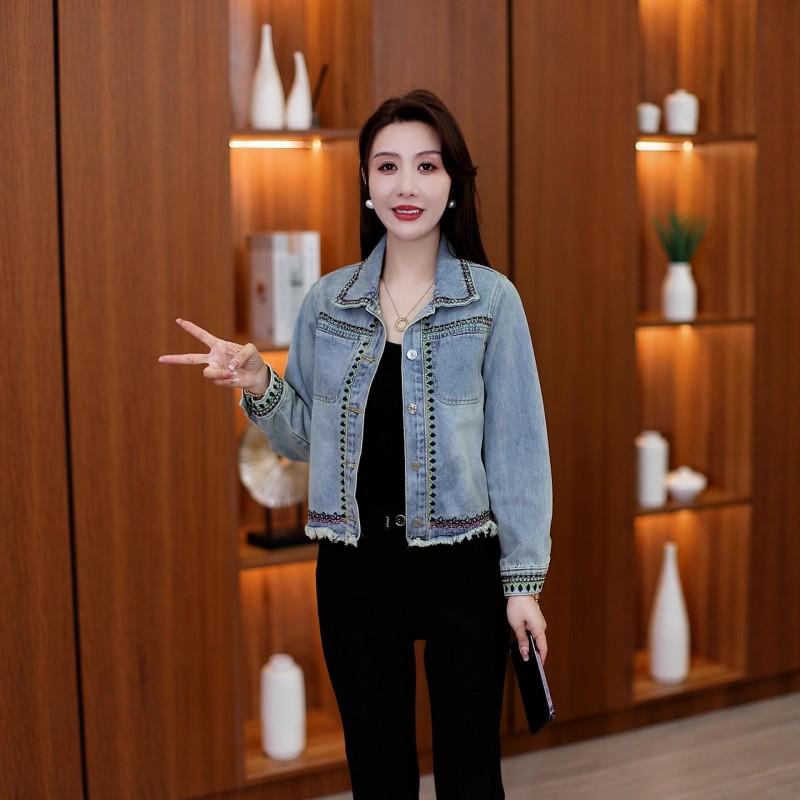 Womens Oversized Denim Jacket With Embroidery Loose Fit Boho Chic Coat Fall 2025