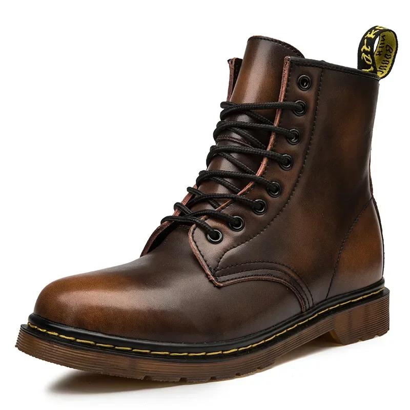New Couple Boots Men's Women's Genuine Leather Motorcycle Shoes Breathable Waterproof Anti-Slip Warm boots Fashion ankle Boots