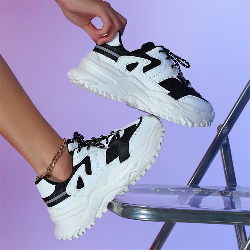 TUINANLE Couples Chunky Sneakers Women Lace Up Mixed Color Platform Shoes Super Thick Soled Dad Shoes Men