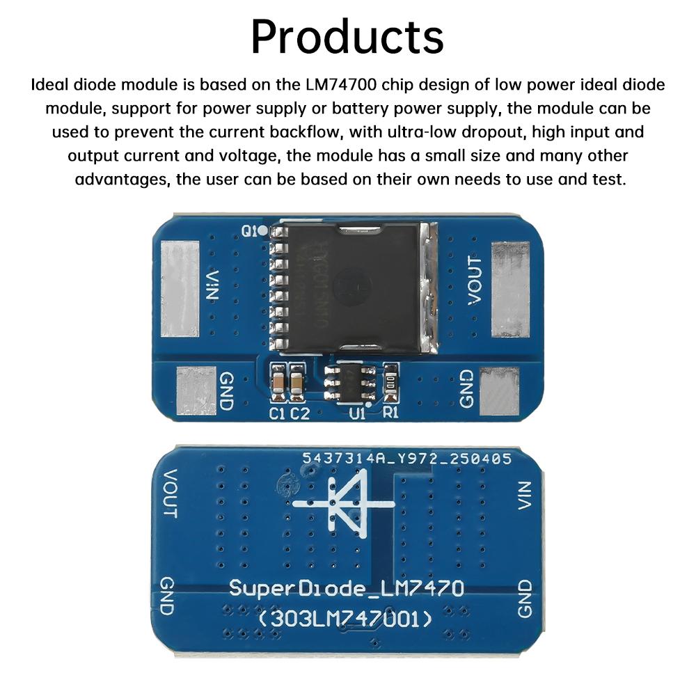 Mini Ideal Diode Module Anti-Backflooding Anti-Reverse Diode LM74700 Ideal Diode Rectifier Battery Protection Board 5-30V 10A