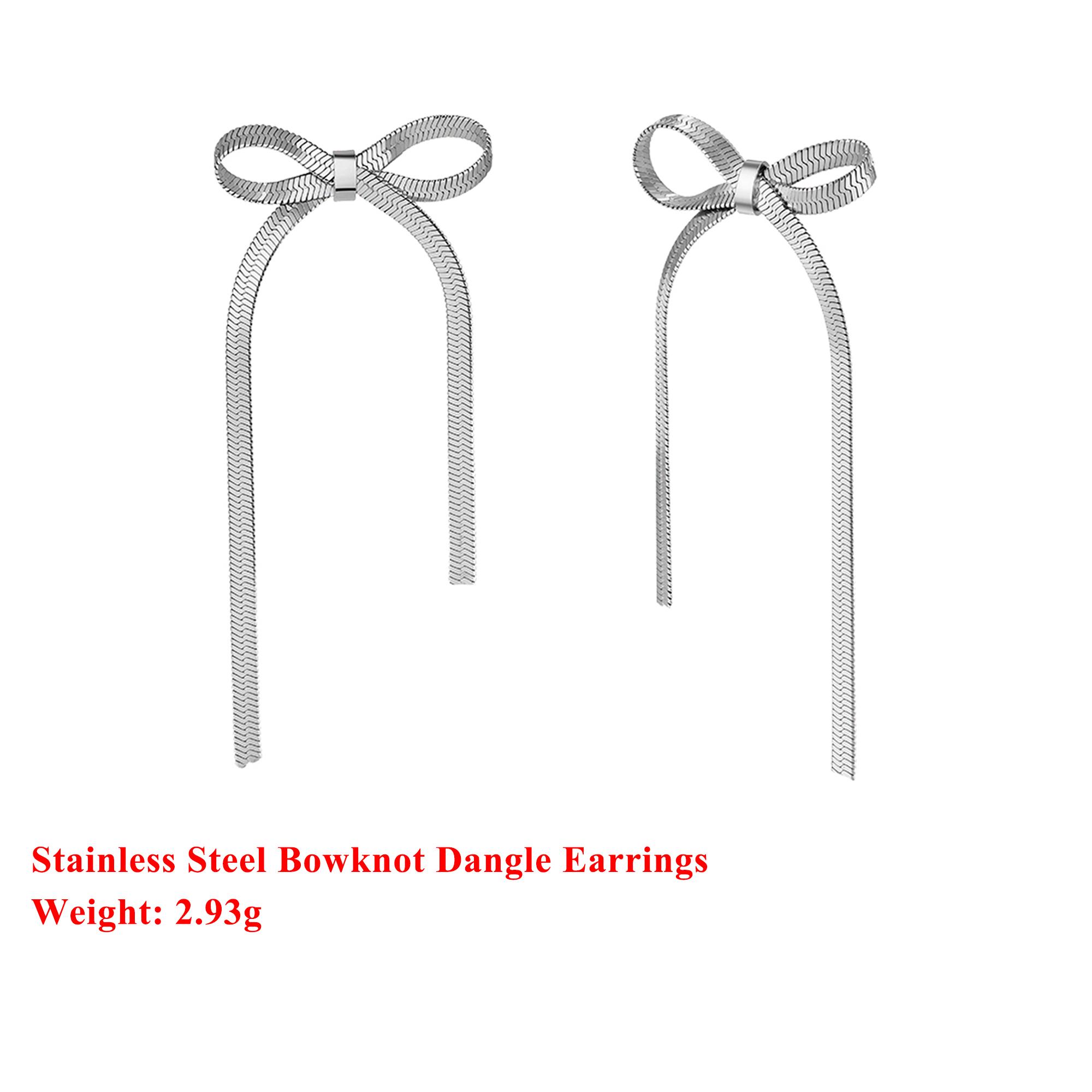 

Effie Queen Stainless Steel 18k Gold Bowknot Drop Earrings Simple Jewelry for Women, Girl Wedding Party Banquet Gift Wear STKE04 срібний