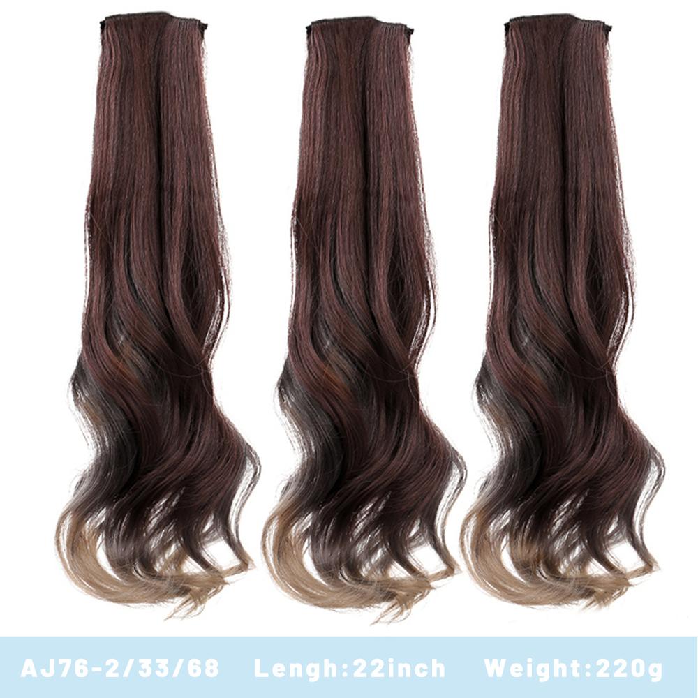 

Два наконечника, три штуки, длинные волнистые синтетические заколки для наращивания волос из высокотемпературного волокна, черно-коричневый шиньон