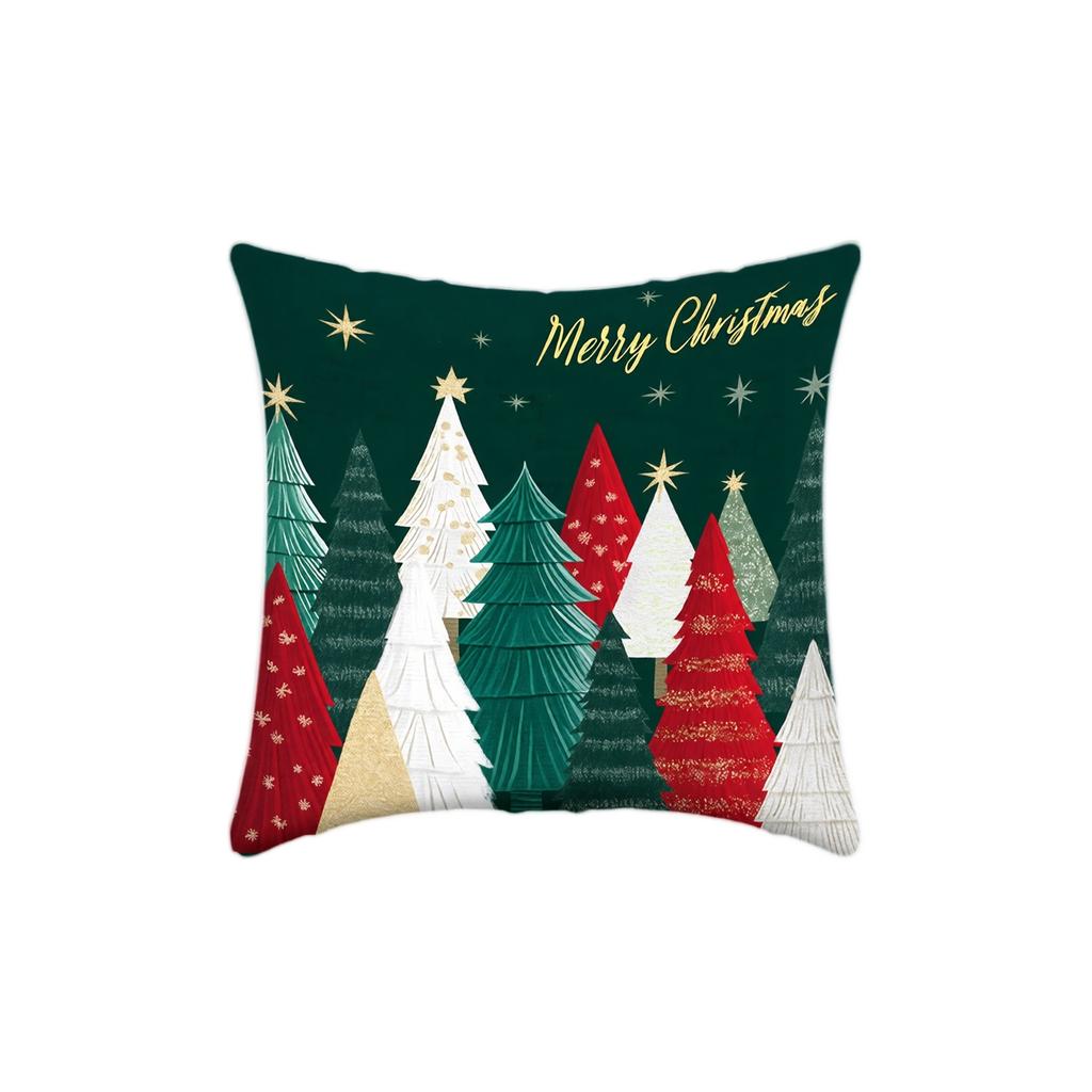 1 Pack Christmas Tree Print Linen Throw Cover 4545 cm, Decorative Cushion Case for Sofa, No Insert