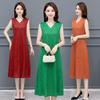 Fashionable V-Neck Sleeveless Dress Elegant Long Vest Dress Breathable Jacquard Fabric Stretchy Summer Dress