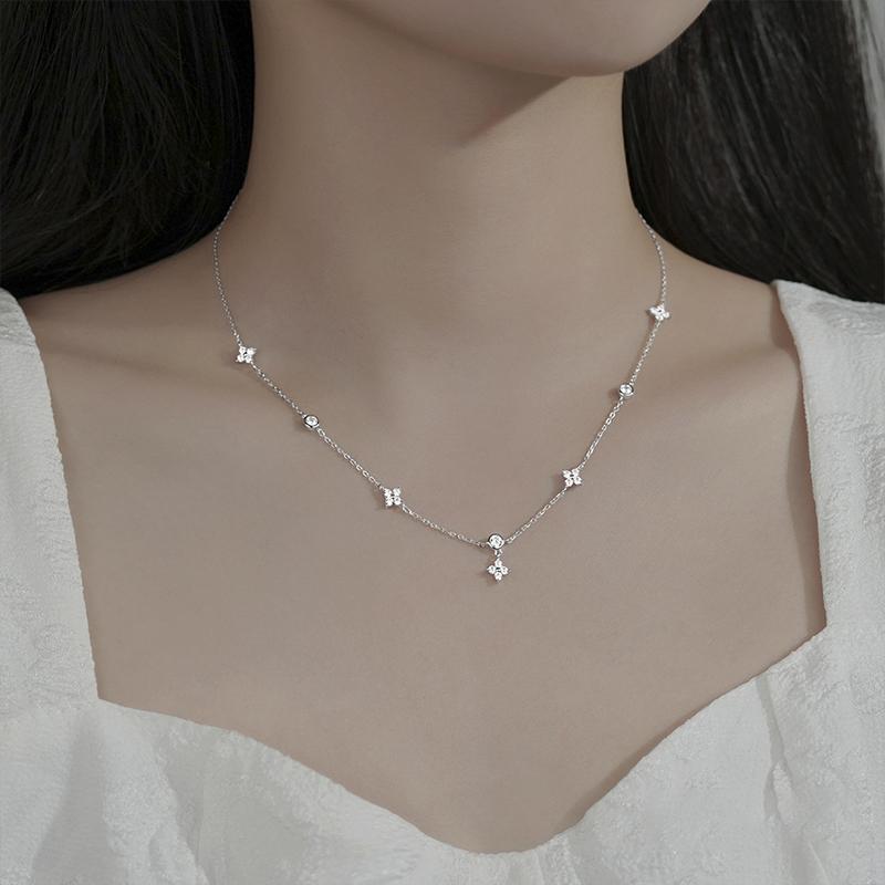 Summer 925 Silver Flower Necklace Sparkling Zircon Sweet and Simple Collar Chain Women's Party Jewelry Accessories