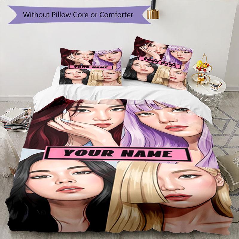 3PC Custom Name "Modern Beauty Portraits" Bedding Set Printed  Bedding Set Duvet Cover Closure Includes 1 Duvet Cover & 246 Pillowcases for Bedroom