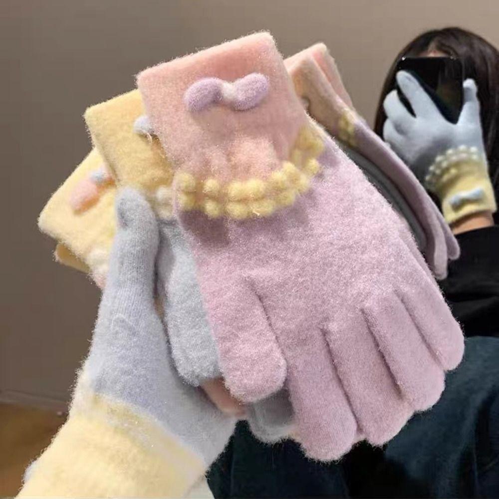 Korean Style Warm Knitted Gloves Touch-screen Riding Protective Mittens Daily Use