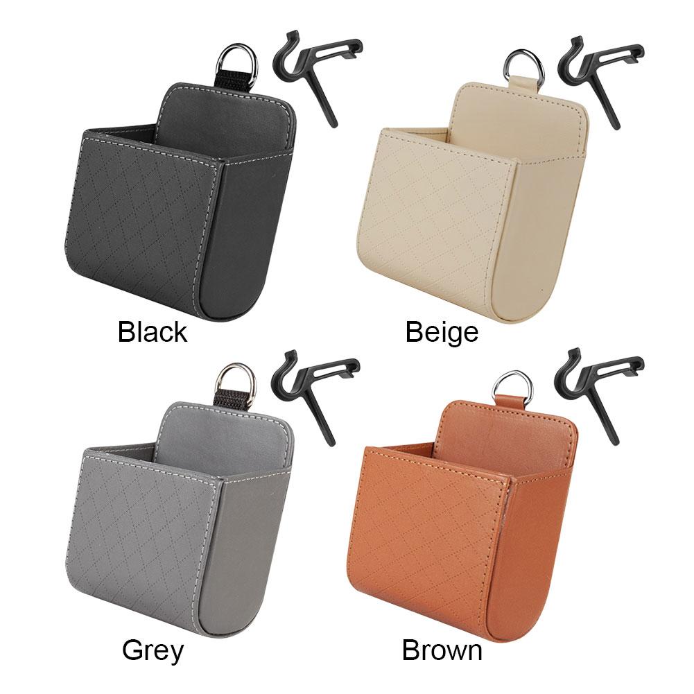 Auto Organizer Box PU Leather Car Phone Hanging Holder Soft Car Air Vent Shelf Box for Car Accessories for Auto Storage Tidying