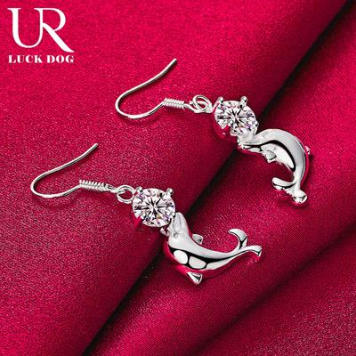 Kolczyki z cyrkonii delfinów ze srebra próby 925 AAA Modna biżuteria ślubna