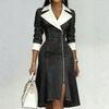 New Arrival Women's Lapel Long Sleeve Zip Denim Patchwork Midi Skirt Casual Fall Spring Womens Denim Mid-Length Dress