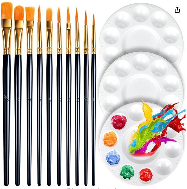 Foreign Trade Nylon Painting Brush Set - 10 Pieces, Red & Blue Handles, Flat Gouache & Oil Brushes