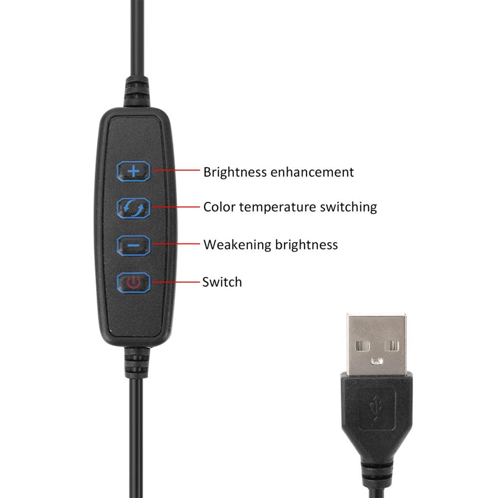 10 Inch Dimmable LED Circle Fill Light USB Camera Video Lamp with Tripod Phone Clip Set