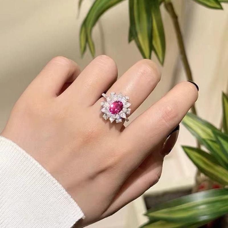 Trendy Luxury Simulated Red Tourmaline Adjustable Ring for Women Adjustable Open
