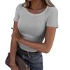 Ladies Summer Fashion Casual Solid Color Round Neck Short Sleeve Slim Ribbed Top