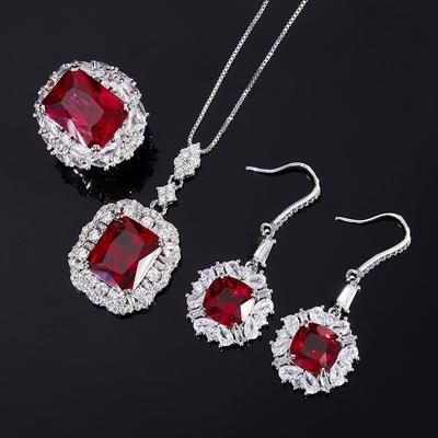 Bijoux Cuivre Plaqué Or Bijoux Simulation Corindon Rouge Diamant Ensemble pour Femmes Principal 12 * 16 10 * 10