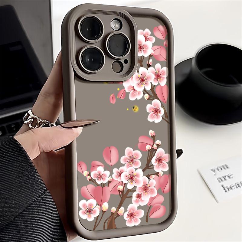 Für iPhone 16 Pro Max 15 Pro 14 Plus 13 12 11 XS 8 7 Telefonhülle Rosa Blumendruck Matte Stoßfeste Linsenschutz TPU Weiche Stoßstangenabdeckung