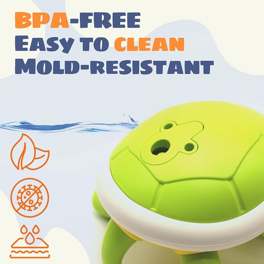 Baby Bath Toys Toddler Bath Toys for Kids  Rechargeable Swimming Turtle Bath Toy with 5 Rings Bathtub Spray Toy for Baby Toys