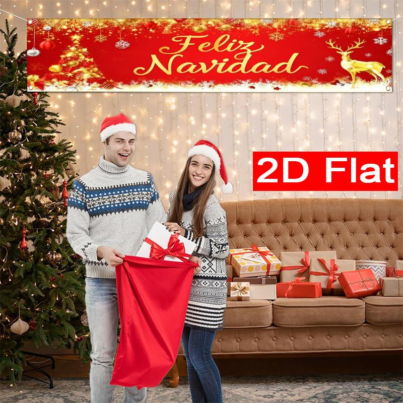 Spanish Christmas Merry Christmas Yard Banner, Outdoor Garden Fence Holiday Party Decor