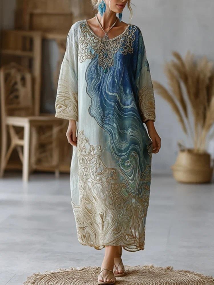European and American New Large-size Dress Women's Clothing Seaside Vacation Printed Loose Long Dress