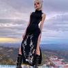 Gothic Print Midi Dress For Women Summer Turtleneck Dark Academia Fashion Long Dress Harajuku Sleeveless Black Dresses
