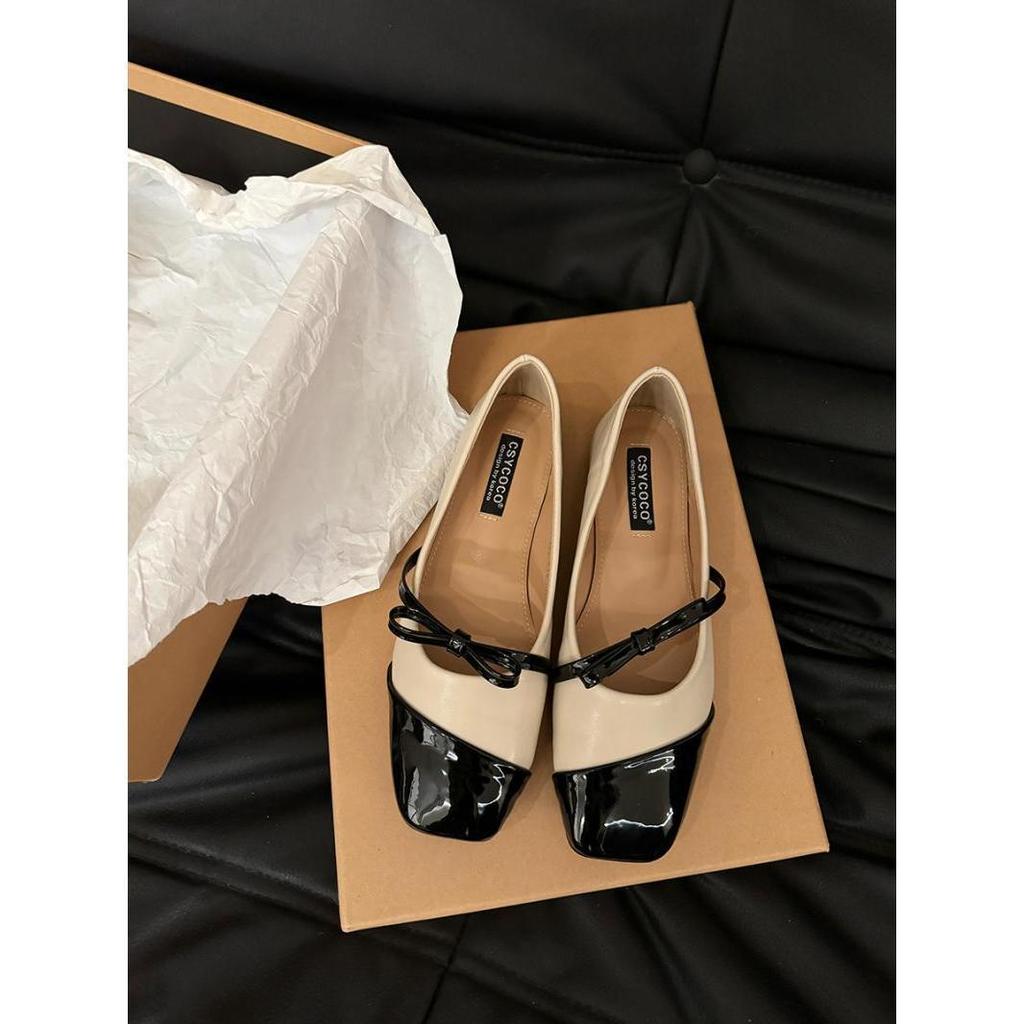French Design Sense Square Head Black Single Shoes Women's Shoes 2025 New Spring and Autumn Retro Evening Breeze Commuter Shoes
