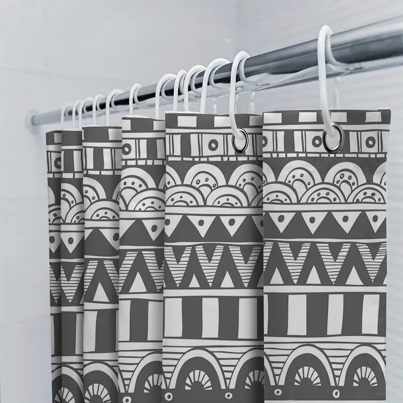 Modern Geometric Bathroom Shower Curtain Black White Striped Decorative Waterproof Fabric For Bathrooms Size 72X84 Inches