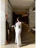 Elegant Mature Women's One-Shoulder Mesh Long-Sleeve Slim Fit Formal Dress 2026