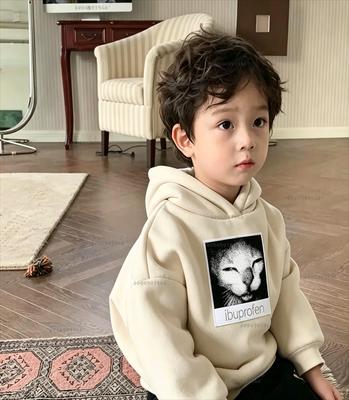 Autumn Children's Hooded Sweatshirt - Boy's and Girl's Bear Patterned Print - Fashionable, Soft and Comfortable Coat